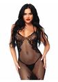 Leg Avenue Seamless Net and Lace Dual Strap Halter Dress with Faux Lace Up Back