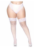 Leg Avenue Spandex Industrial Net Thigh Highs with Stay Up Silicone Lace Top - White - Queen/XLarge/XXLarge