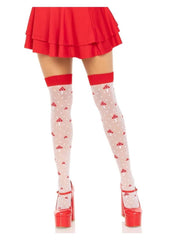 Leg Avenue Spandex Sheer Polka Dot Mushroom Thigh Highs - Red/White - One Size