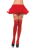 Leg Avenue Spandex Snowflake Opaque Pantyhose with Sheer Thigh Accent - Red - One Size