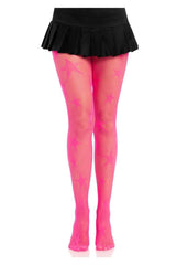 Leg Avenue Star Net Tights - Neon Pink - One Size