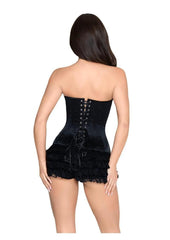 Leg Avenue Steel Boned Satin Corset with Full Busk Closer and Lace-Up Back - Black - Large
