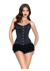 Leg Avenue Steel Boned Satin Corset with Full Busk Closer and Lace-Up Back - X - Black - Large
