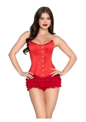 Leg Avenue Steel Boned Satin Corset with Full Busk Closer and Lace-Up Back. X - Red - Large
