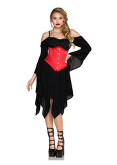 Leg Avenue Steel Boned Satin Waist Cincher with Full Busk Closer and Lace-Up Back