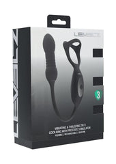 Levelz Vibrating and Thrusting Silicone Rechargeable Tri O Cock Ring with Prostate Stimulator - Black