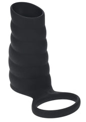 Levelz Vibrating Ribbed Silicone Cock Sleeve and Ball Ring - Black