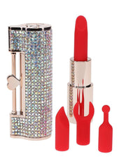 Loveline Diamond Lipstick Rechargeable Silicone Vibrator with Interchangeable Heads - Multicolor/Rainbow