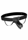 Lux Fetish Unisex Vibrating Hollow Double Penetration Strap-On Dildo with Wired Remote Control - Black - 9in