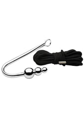 Master Series Roped Beaded Anal Hook with Rope - Black/Silver