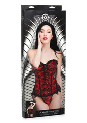 Master Series Scarlet Seduction Lace-Up Corset and Thong - Black/Red - Medium/One Size