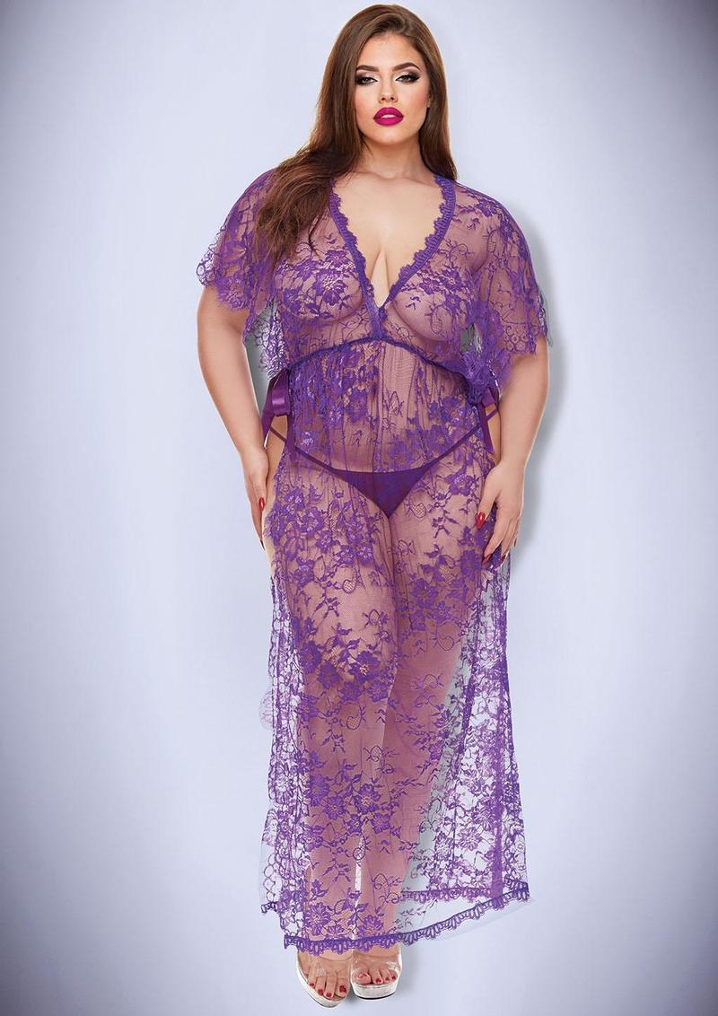 Midnight Desire Lace Gown-Purple-Q