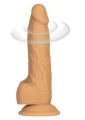 Naked Addiction Silicone Rechargeable Vibrating and Rotating Dildo with Remote Control - Caramel - 8in