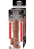 Natural Realskin Vibrating Uncircumcised Penis Extender with Scrotum Ring - Brown/Chocolate