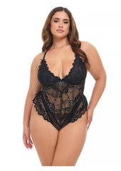 Oh LA LA Valentine Sheer Lace Teddy - 1x/2x - Black