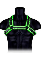 Ouch! Buckle Bulldog Harness - Black/Glow In The Dark/Green - Medium/Small