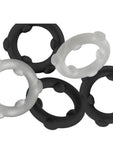 Oxballs Gearheads Silicone Spinner Cock Rings (5 Pack) - Black/Vapor