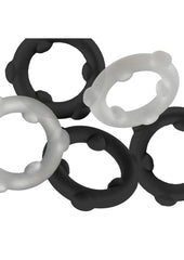 Oxballs Gearheads Silicone Spinner Cock Rings (5 Pack) - Black/Vapor