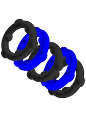 Oxballs Gearheads Silicone Spinner Cock Rings - Black/Blue - 5 Pack