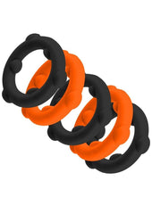Oxballs Gearheads Silicone Spinner Cock Rings - Black/Orange - 5 Pack