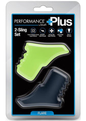 Performance Plus Flare Silicone Cock Sling - Black/Glow In The Dark/Green - 2 Piece/Set