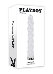 Playboy In A Twist Rechargeable Glass Vibrator - Clear/White