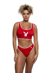 Playboy Sporty Bunny Lounge - Red/White - One Size - 2 Piece/Set