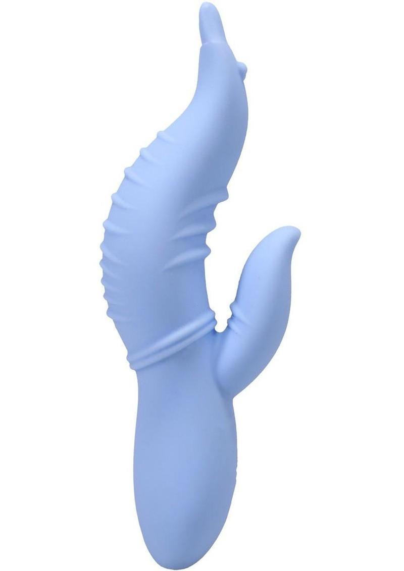 Polynesian Pleasures Into The C Seahorse Siren Rechargeable Silicone Rabbit Vibrator with Clitoral Stimulator - Blue