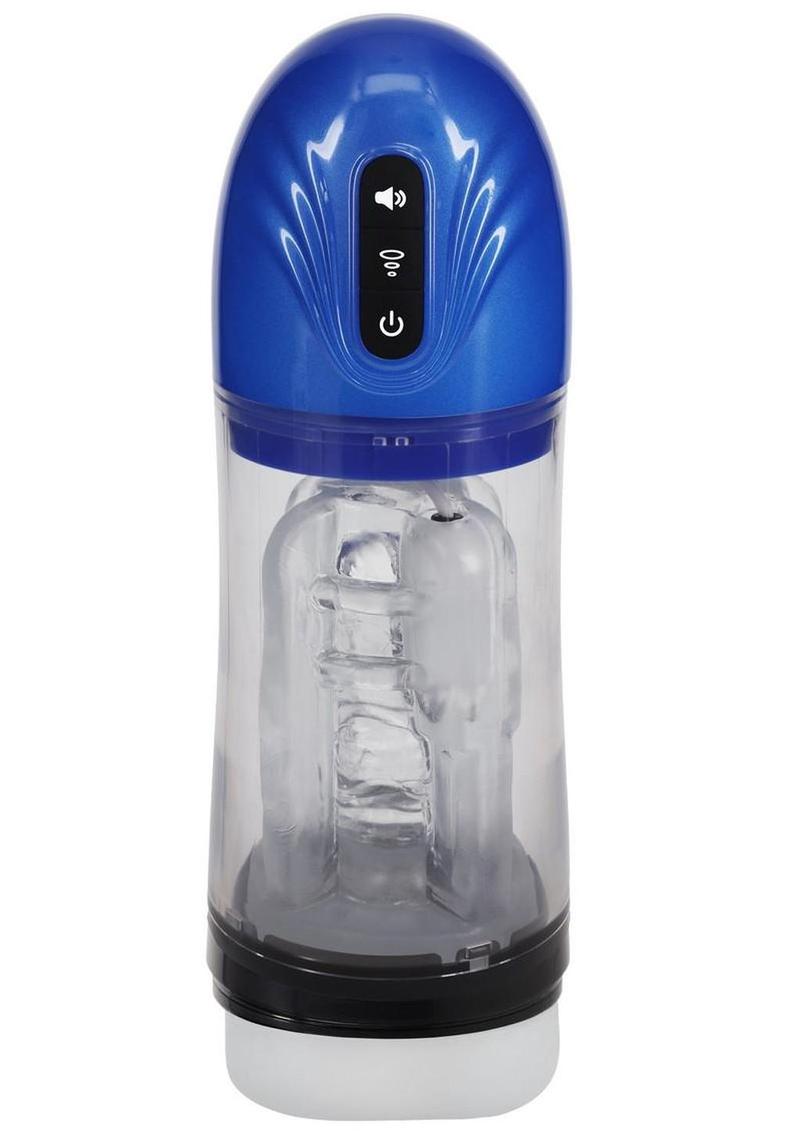 Pumped Sonicpull 10 Function Suction Vibration Multimedia Enhanced Rechargeable Masturbator - Metallic - Blue