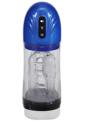 Pumped Sonicpull 10 Function Suction Vibration Multimedia Enhanced Rechargeable Masturbator - Metallic - Blue