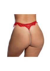 Playboy Heart Lacey Pearl Crotchless Panty - Plus - Red