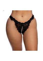 Playboy Lacey Pearl Crotchless Panty - Plus - Black