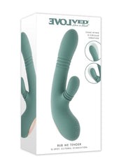 Rub Me Tender Rechargeable Silicone Thrusting Vibrator with Clitoral Stimulation - Green
