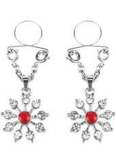 Ruby and Diamond Star Nipple Jewelry - Diamond/Red/Silver