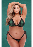 Schoolgirl Bra and Open Back Panty - Green - Queen - Set