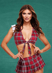 Schoolgirl Crop Top and Skirt - Red - Large/Medium - Set