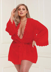 Sheer Chiffon and Lace Robe - Red - Queen