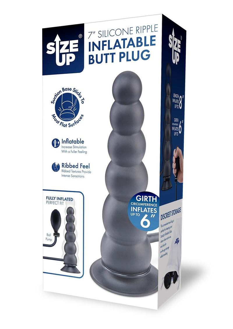 Su 7 Silicone Ripple Inflatab Butt Plug - Black