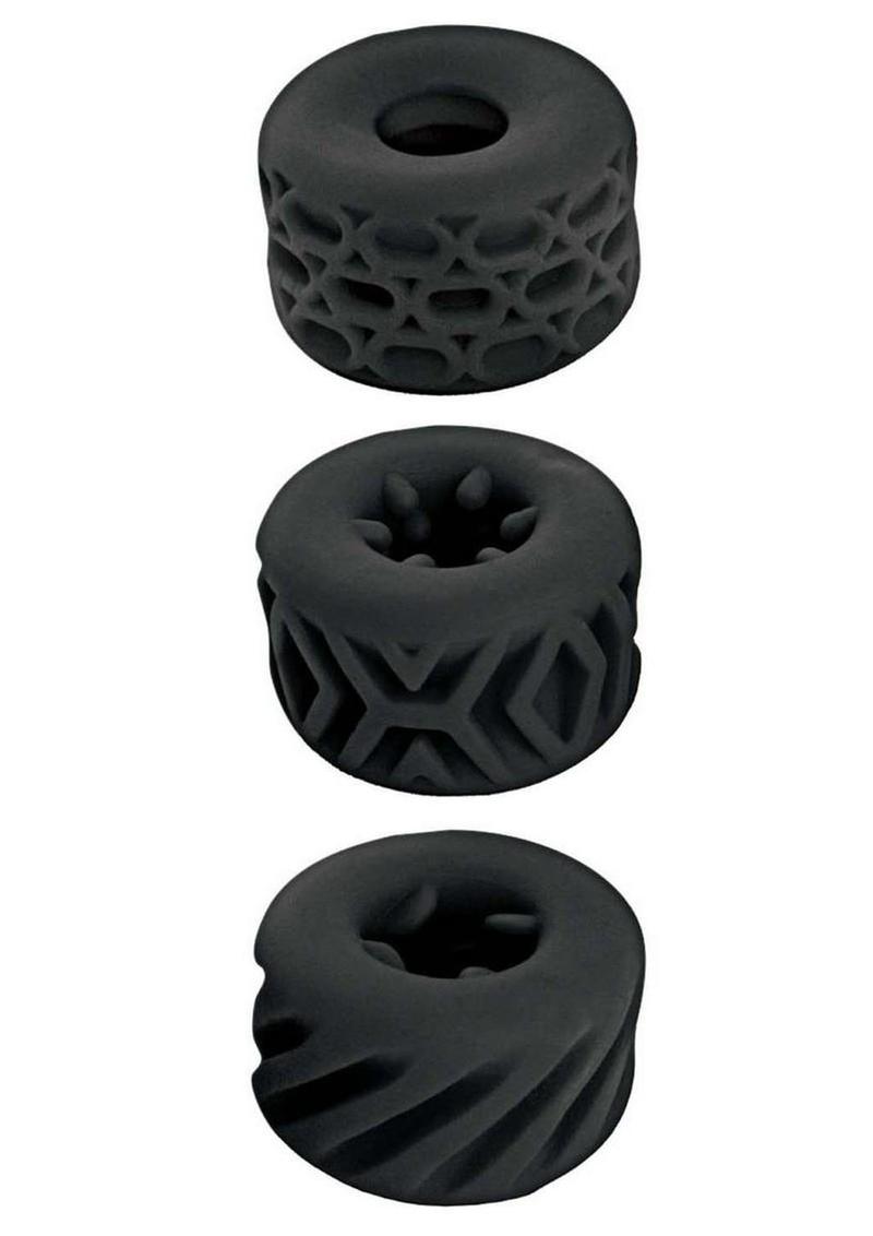 Super Stretchy Stroker Silicone Cock Rings - Black - 3 Piece