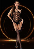 Suspender Hose Bodystocking - Black - One Size