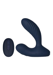 Svakom Vick Neo 2 App Compatible Rechargeable Silicone Warming Dual Stimulating Prostate Vibrator with Remote Control - Blue/Gold/Navy Blue