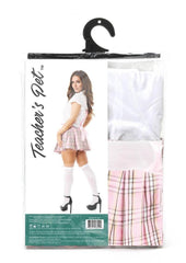Teacher's Pet Private Schoolgirl Costume - Pink/White - One Size - 3 Piece