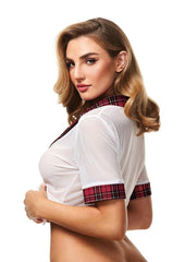 Teacher's Pet - Schoolgirl Top - White/Wine - One Size