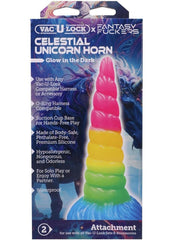 Vac-U-Lock Fantasy Fuckers Celestial Unicorn Horn Glow In The Dark Silicone Dildo - Glow In The Dark/Multicolor