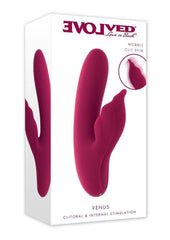Venus Rechargeable Silicone Vibrator with Clitoral Stimulator - Red