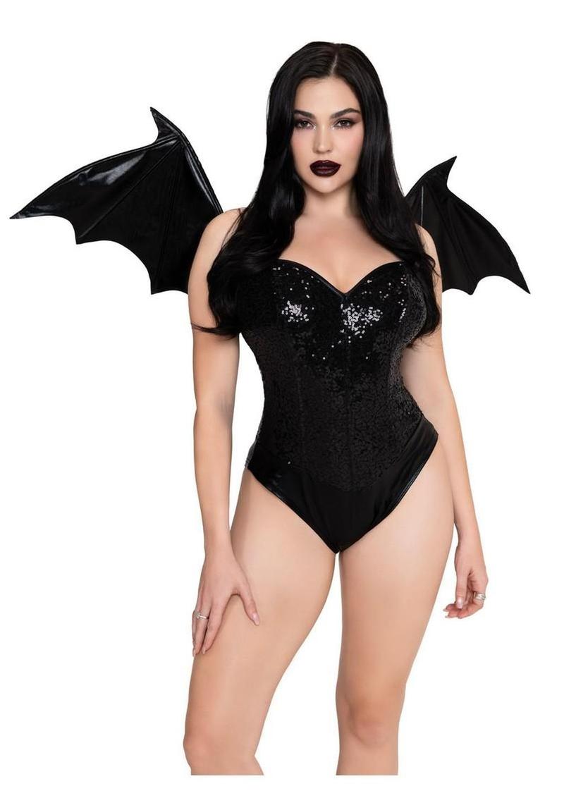 Wet Look Strapless Bat Wings - Black - One Size